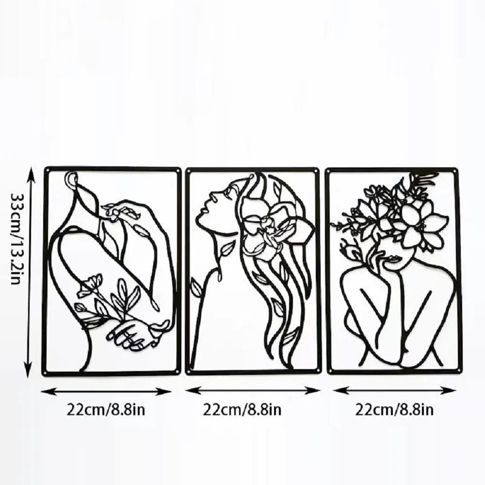 Flower Woman Abstrakt 3 Delar Väggkonst | Veska