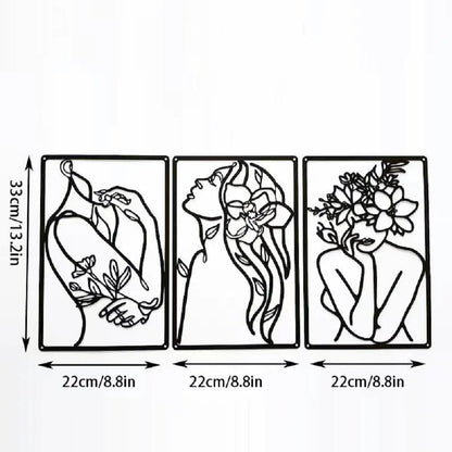 Flower Woman Abstrakt 3 Delar Väggkonst | Veska