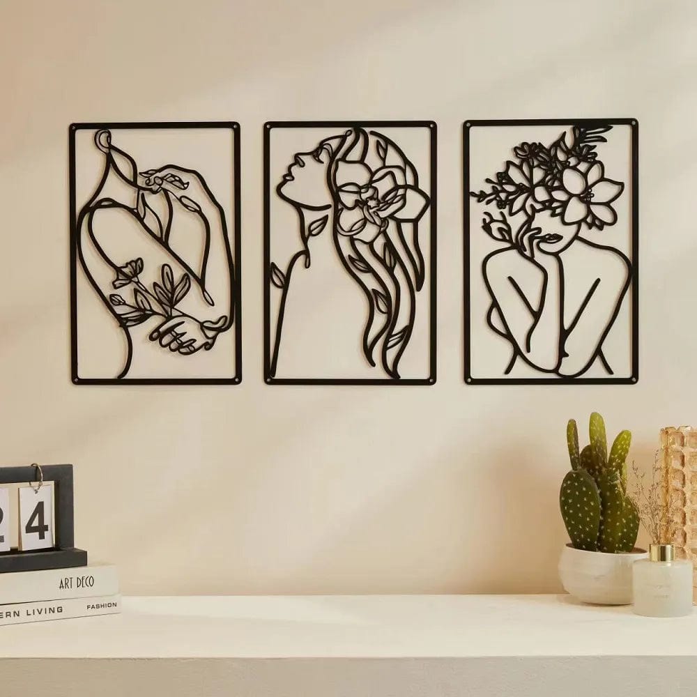 Flower Woman Abstrakt 3 Delar Väggkonst | Veska