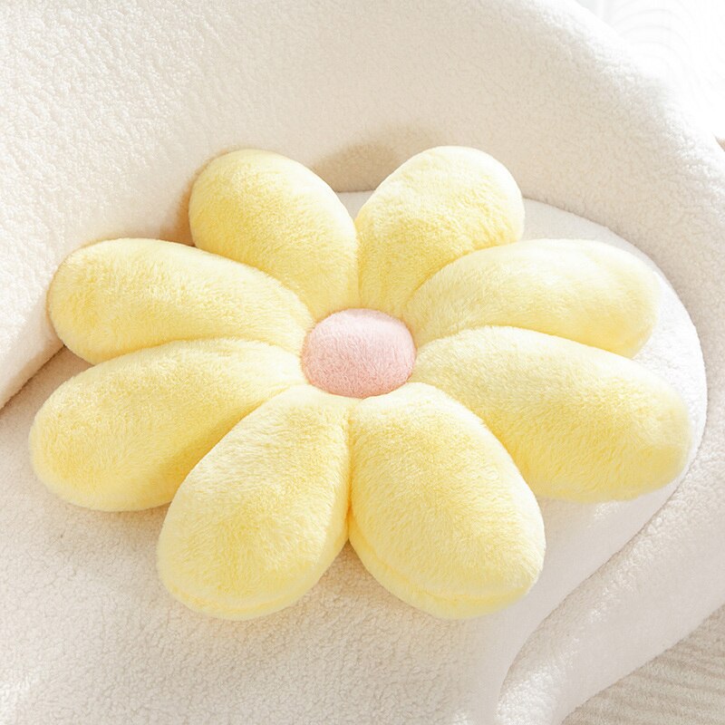 Fluffig Daisy Kudde - Pastell | Veska Gul med rosa mittpunkt