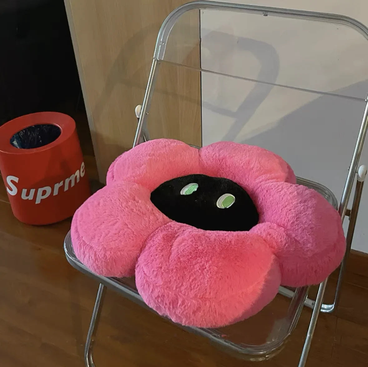 Fluffy Flower Cushion with Eyes | Veska rose pink flower