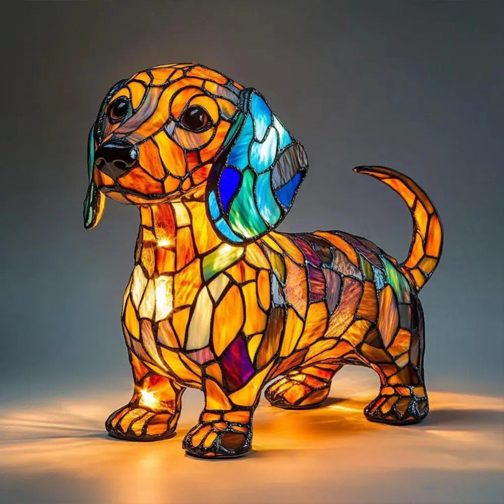 Fönsterglas Hundformad Nattlampa med Färgändrande LED – Dekorativ Bordslampa för Sovrum och Vardagsrum | Veska