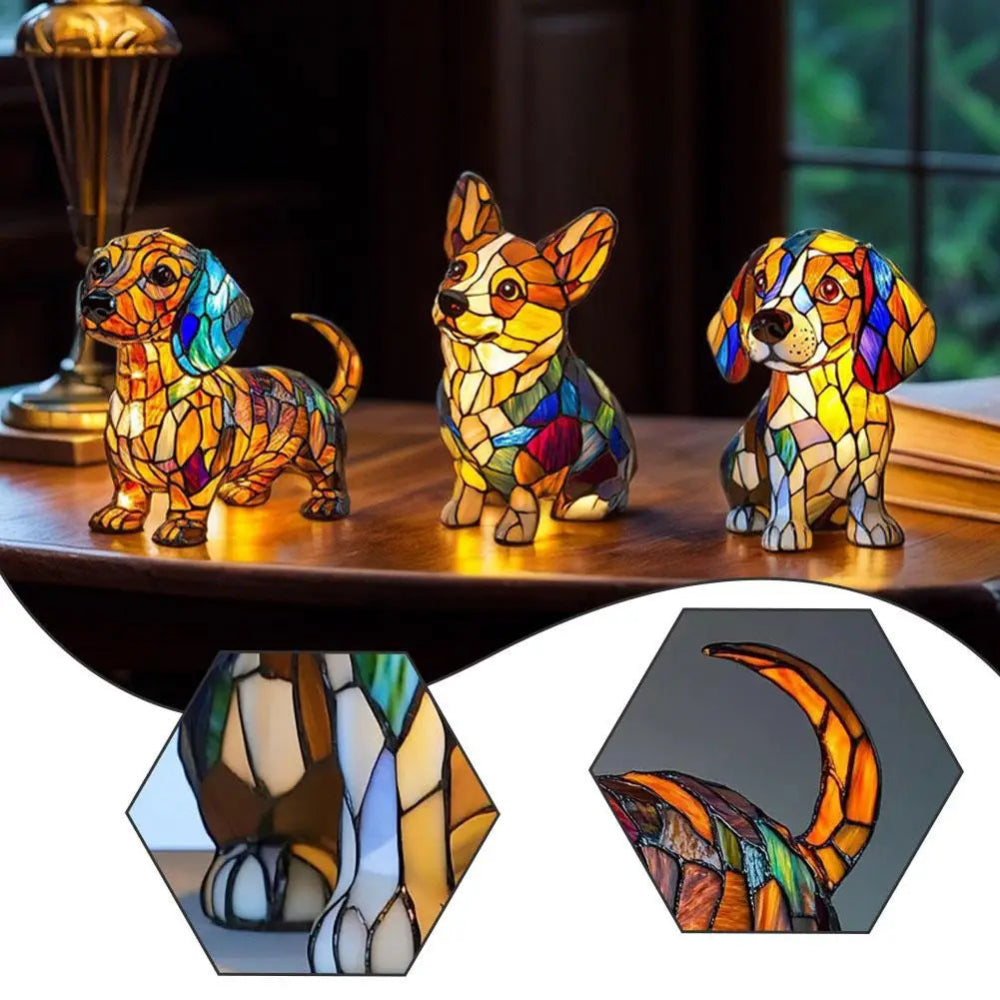 Fönsterglas Hundformad Nattlampa med Färgändrande LED – Dekorativ Bordslampa för Sovrum och Vardagsrum | Veska