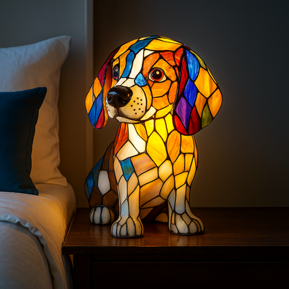 Fönsterglas Hundformad Nattlampa med Färgändrande LED – Dekorativ Bordslampa för Sovrum och Vardagsrum | Veska A