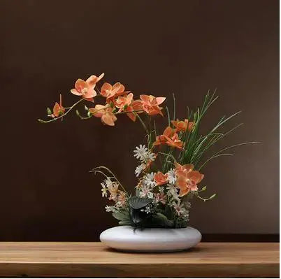 Fredlig keramisk vas med konstnärlig dekoration | Veska Style1-med blommor