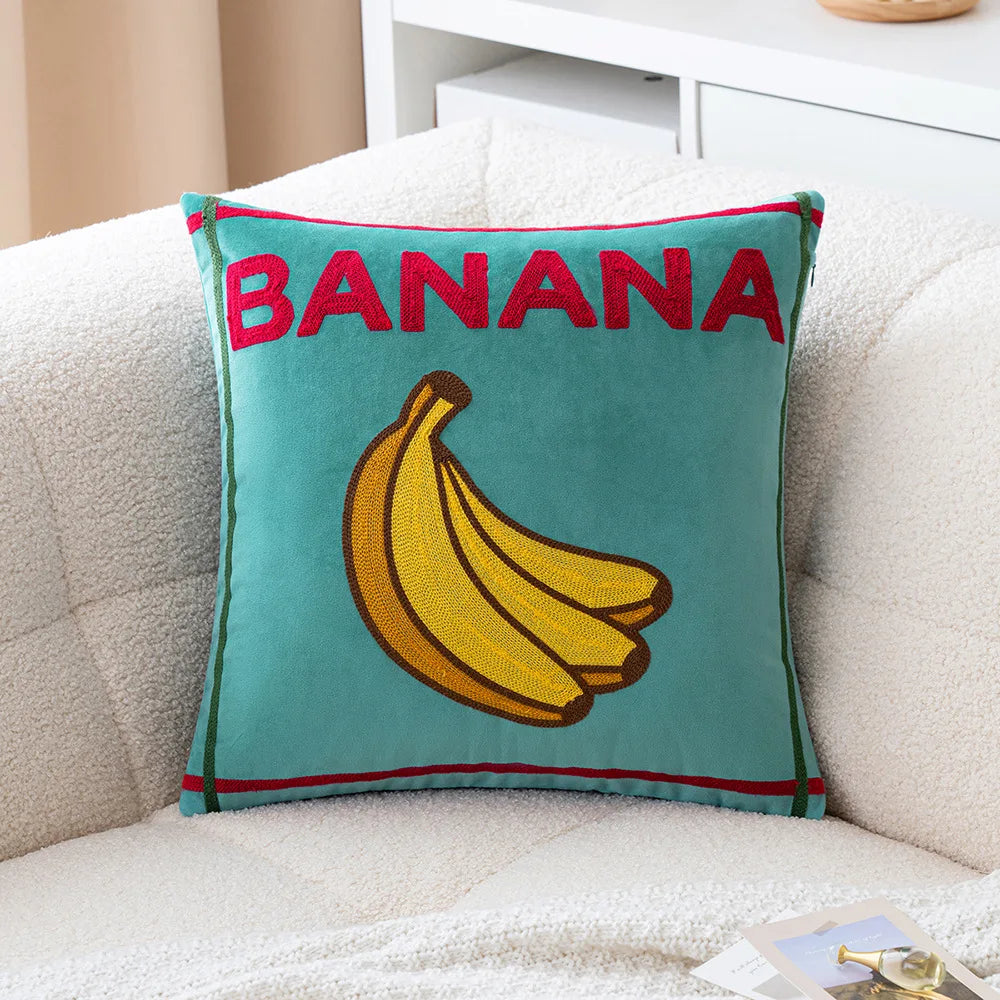 Frukt Broderad Kuddöverdrag | Veska Banan 45x45cm Kuddöverdrag