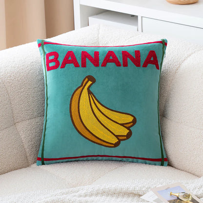 Frukt Broderad Kuddöverdrag | Veska Banan 45x45cm Kuddöverdrag