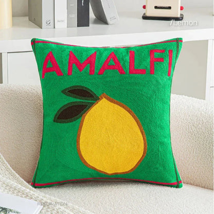 Frukt Broderad Kuddöverdrag | Veska Citrongul 45x45cm Kuddöverdrag