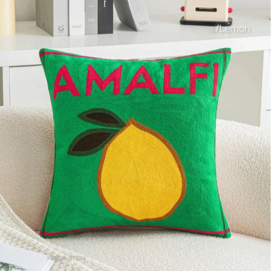 Frukt Broderad Kuddöverdrag | Veska Citrongul 45x45cm Kuddöverdrag