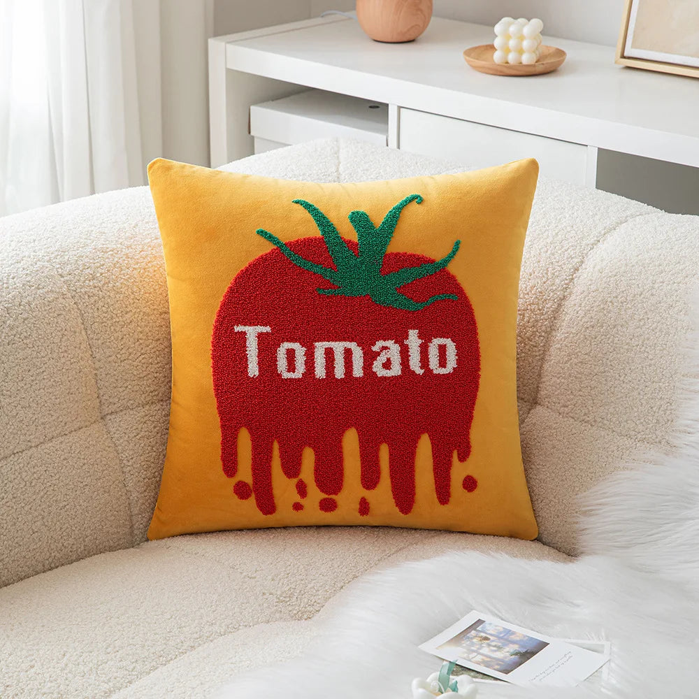 Frukt Broderad Kuddöverdrag | Veska Tomoto 45x45cm Kuddöverdrag