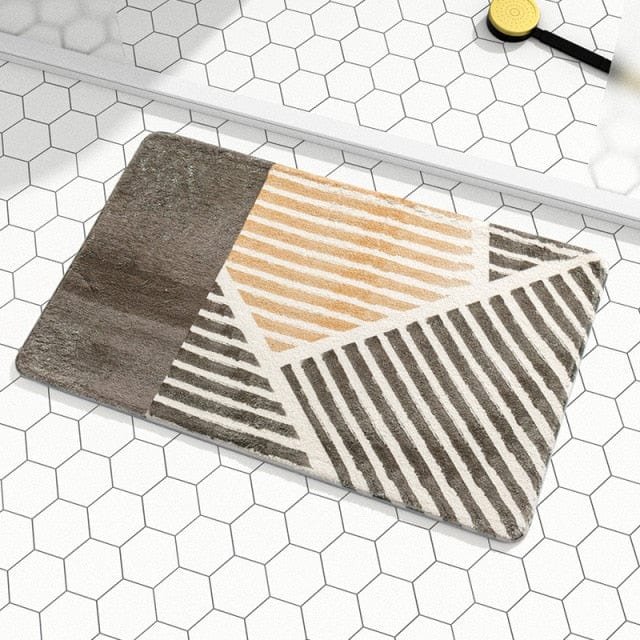 Geometrisk Randig Badmatta | Veska Brun