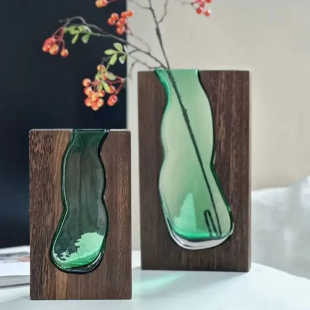 Geometrisk Trä Glas Accent Blomsterkruka | Veska