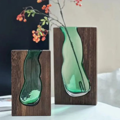 Geometrisk Trä Glas Accent Blomsterkruka | Veska