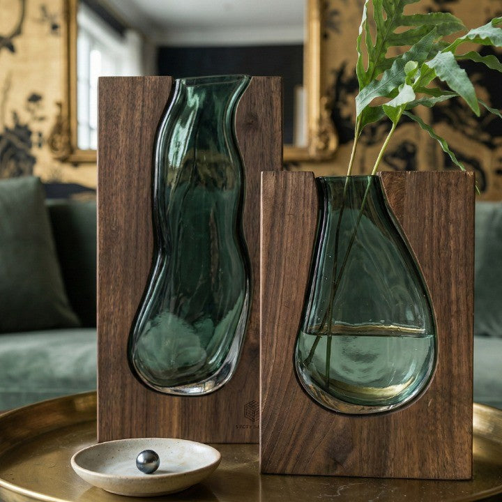 Geometrisk Trä Glas Accent Blomsterkruka | Veska
