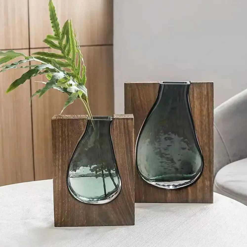 Geometrisk Trä Glas Accent Blomsterkruka | Veska