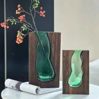 Geometrisk Trä Glas Accent Blomsterkruka | Veska
