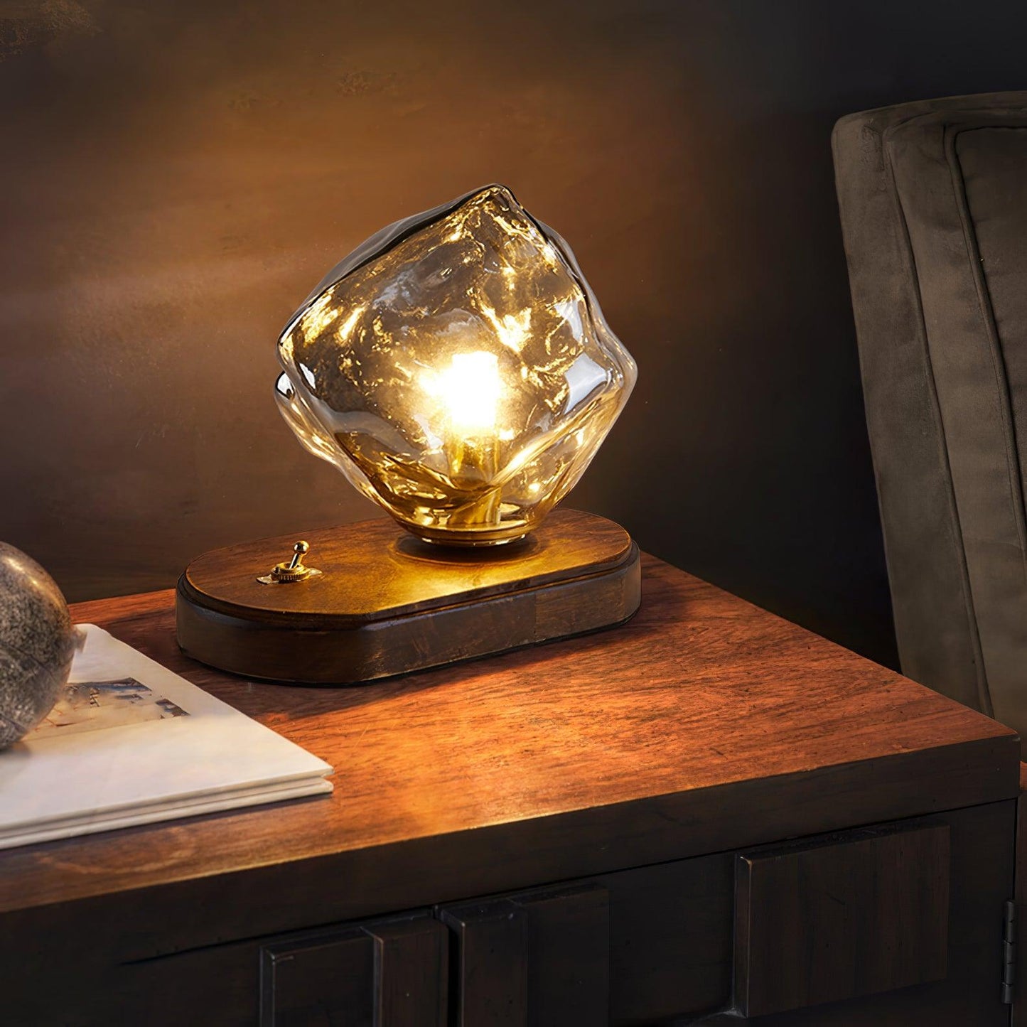 Glasblock Bordslampa | Modern Design med Klar Glas | Idealiskt för Belysning av Vardagsrum & Sovrum | Veska