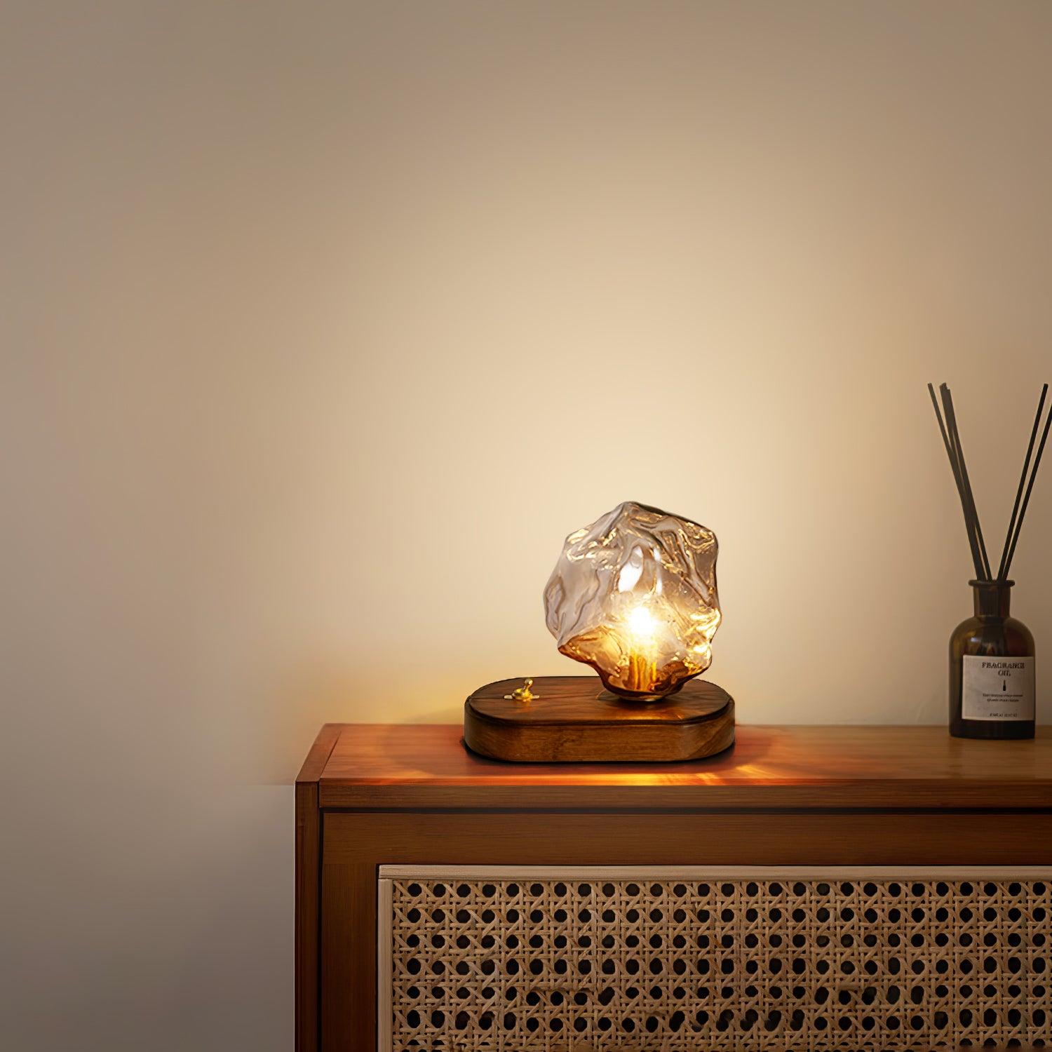 Glasblock Bordslampa | Modern Design med Klar Glas | Idealiskt för Belysning av Vardagsrum & Sovrum | Veska
