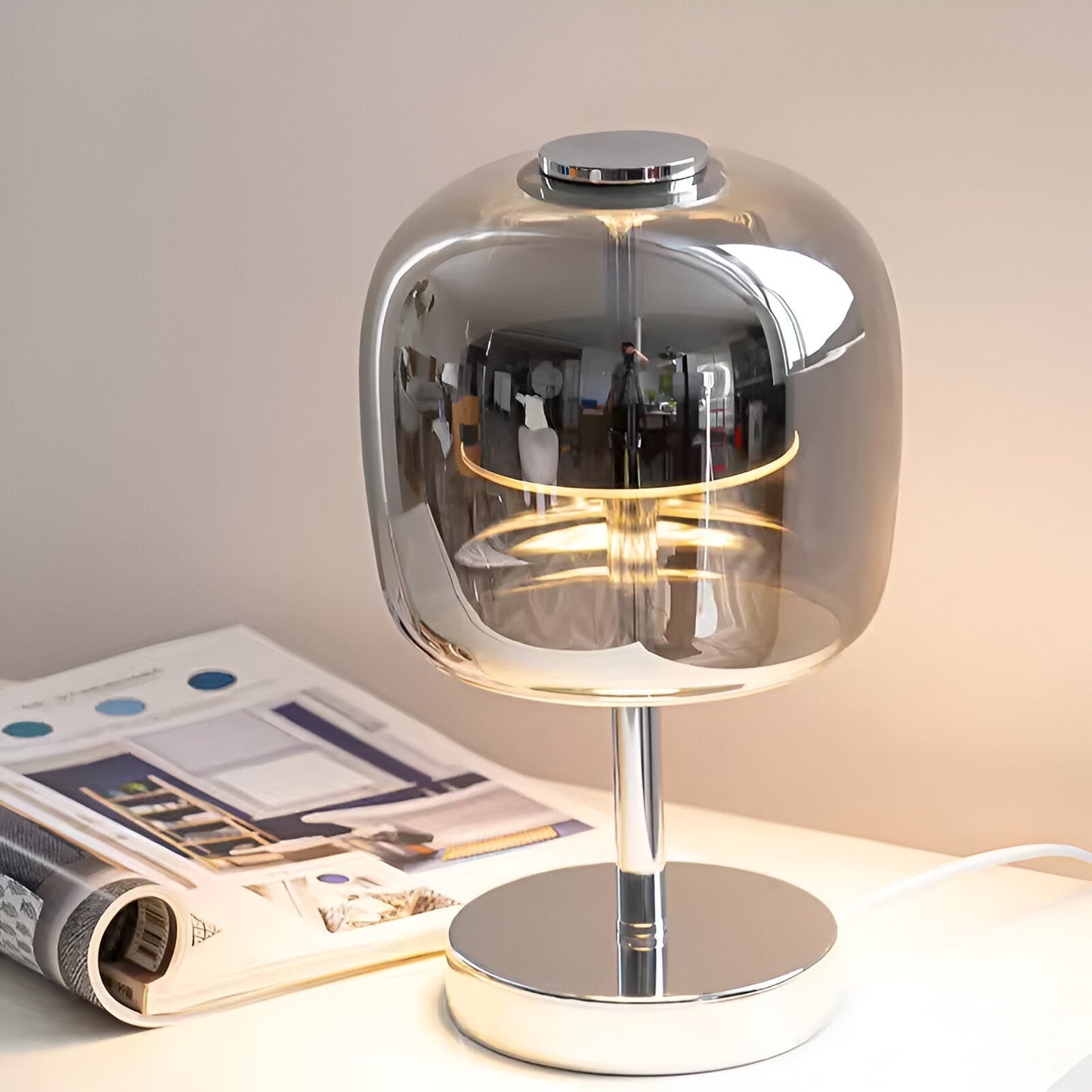 Gleam Lamp - Stilren rökgrå glaslampa USB-driven dimbar ljus | Veska