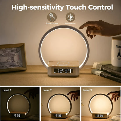 GlowMax 3-i-1 LED Bordslampa – Trådlös Laddare, Väckarklocka & Touchkontroll | Veska