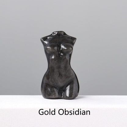 Goddess Silhouette Crystal Statue | Veska Guld obsidian