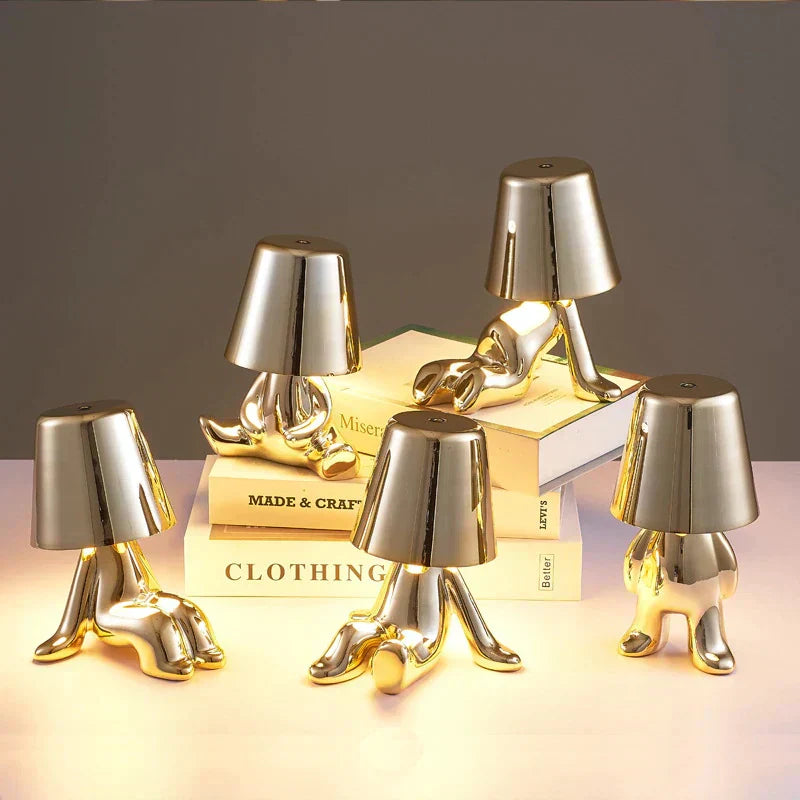 Golden Man LED Thinking Table Lamp – Lekfull sängbordslampa för sovrum & dekoration | Veska