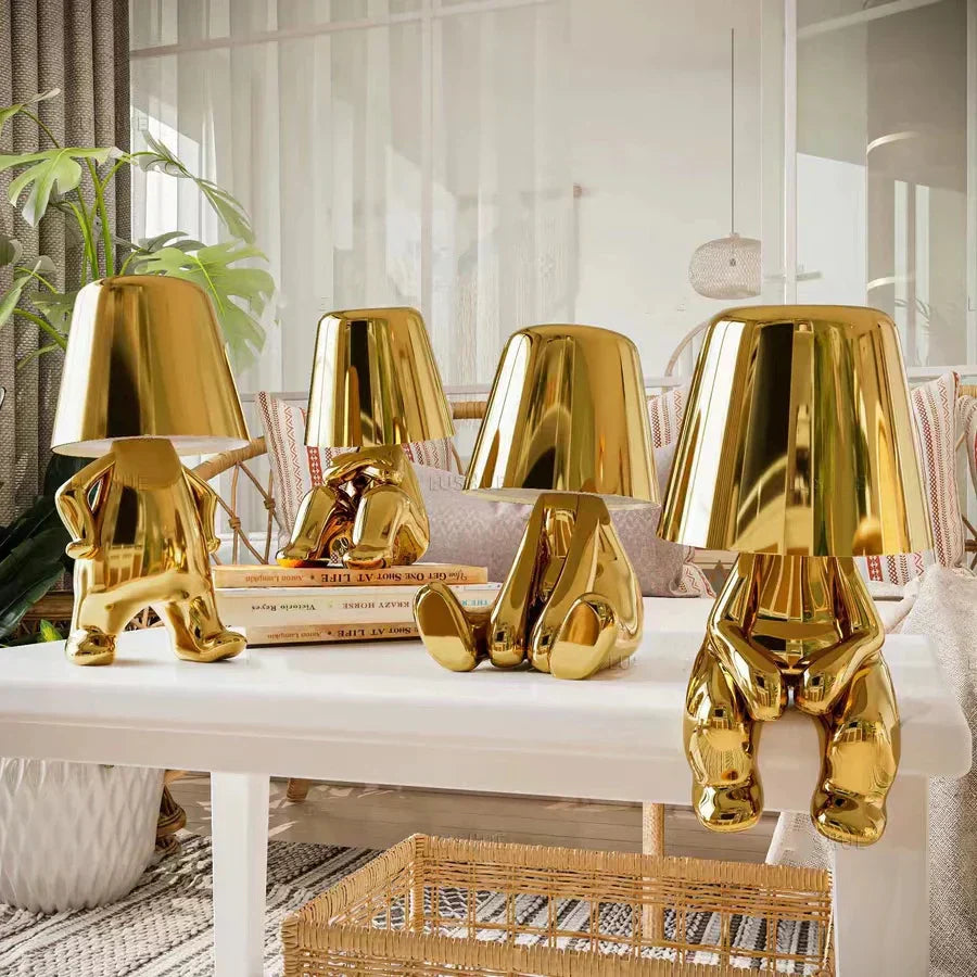 Golden Man LED Thinking Table Lamp – Lekfull sängbordslampa för sovrum & dekoration | Veska