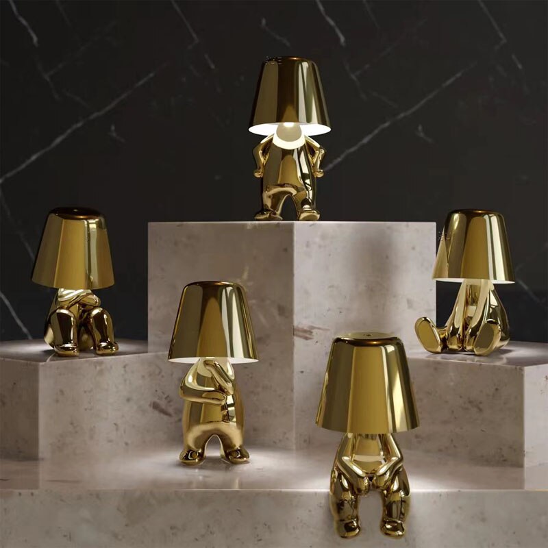 Golden Man LED Thinking Table Lamp – Lekfull sängbordslampa för sovrum & dekoration | Veska