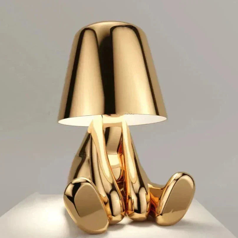Golden Man LED Thinking Table Lamp – Lekfull sängbordslampa för sovrum & dekoration | Veska Mr. Was