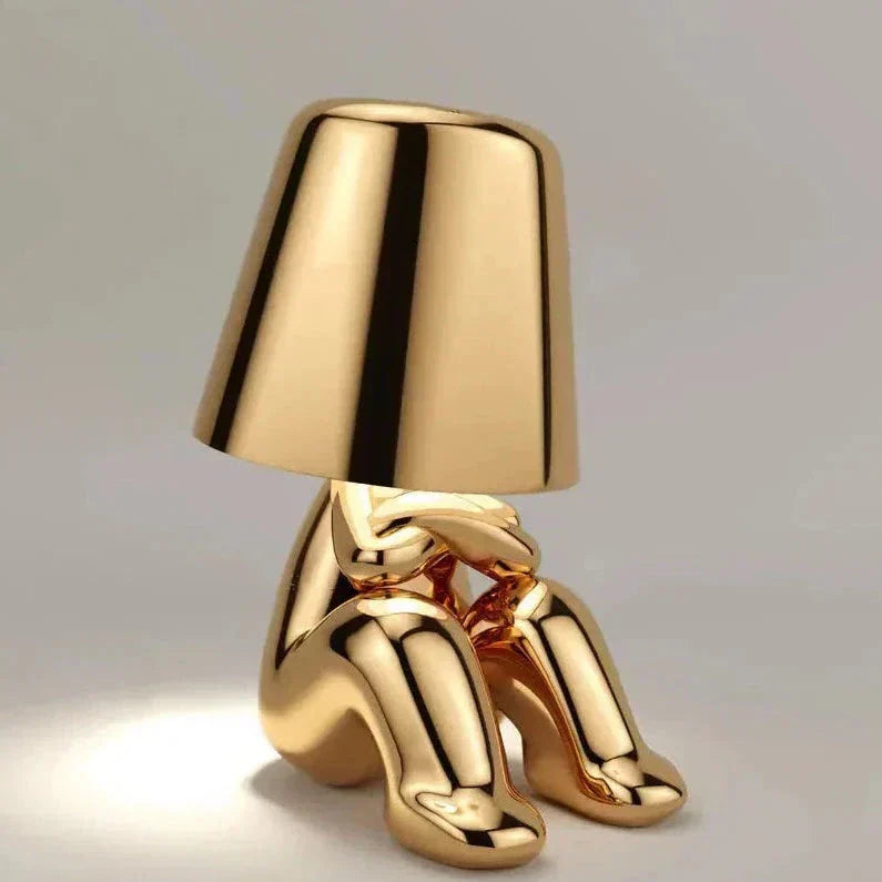 Golden Man LED Thinking Table Lamp – Lekfull sängbordslampa för sovrum & dekoration | Veska Mr. Where