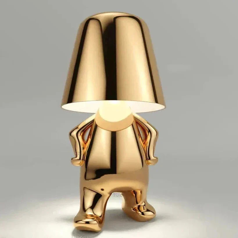 Golden Man LED Thinking Table Lamp – Lekfull sängbordslampa för sovrum & dekoration | Veska Mr. Who