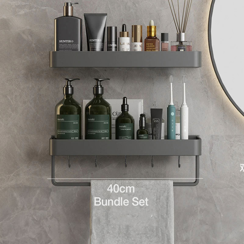 Grå badrumshyllor självhäftande, slagfri väggmontering | Veska Bundle set - 40 cm