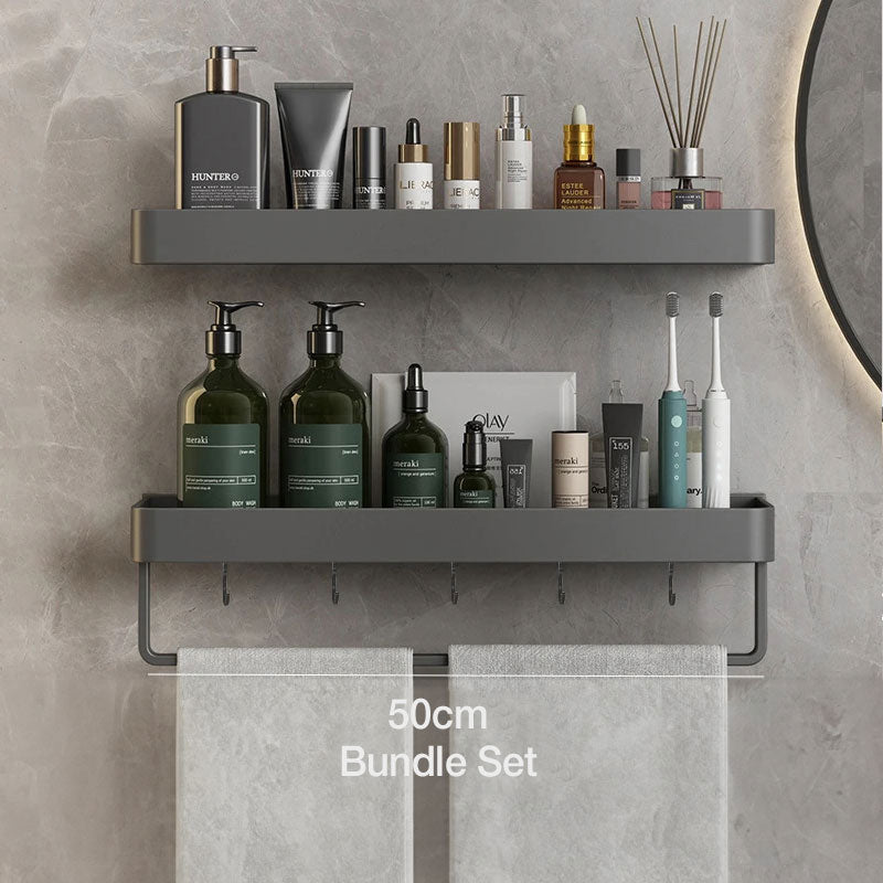 Grå badrumshyllor självhäftande, slagfri väggmontering | Veska Bundle set - 50cm