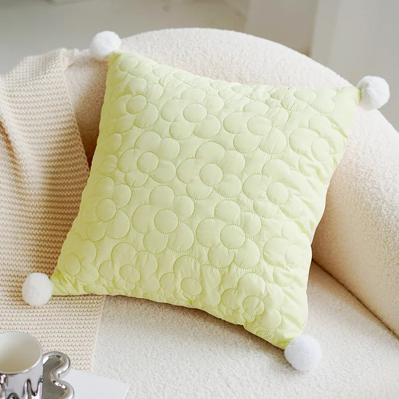 Grön & Rosa Tulpan Broderad Kuddöverdrag | Veska Citron Grön 45x45cm