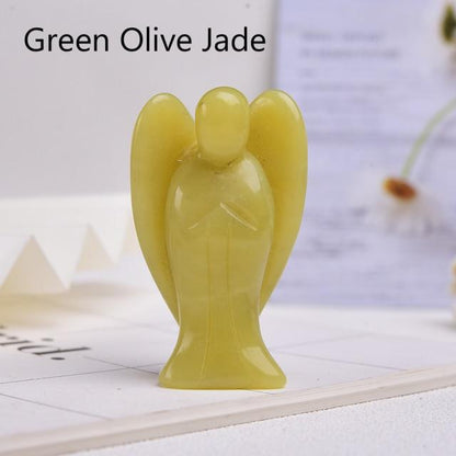 Guardian Angel Crystal Carving | Veska Grön oliv jade 5cm 2"