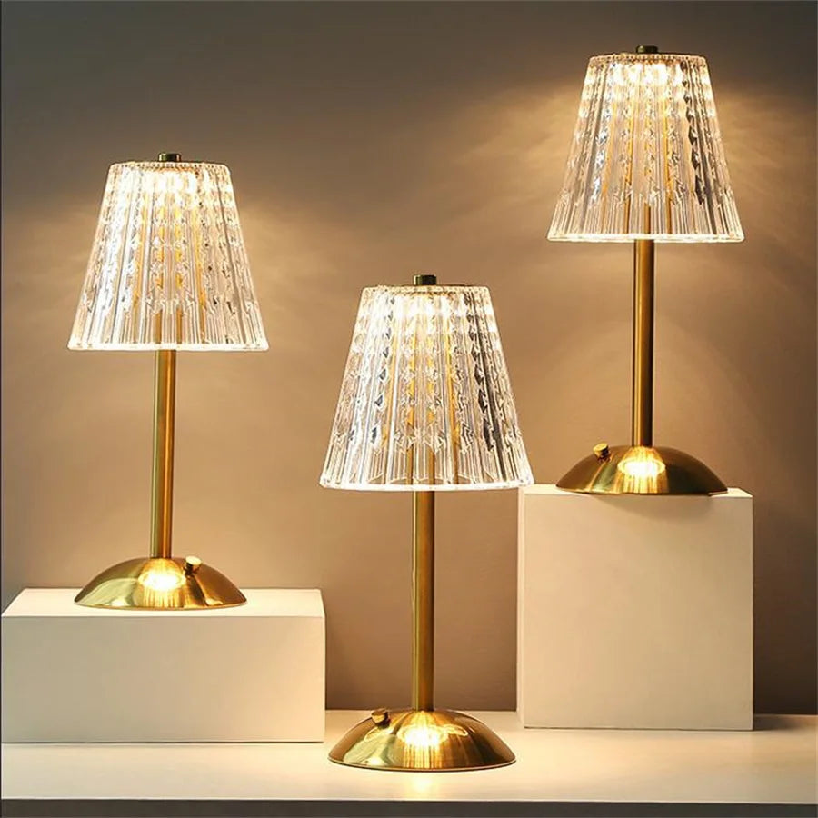 – Guld kristall bordslampa | Veska vintage