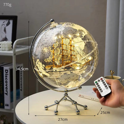 Guldsegling Världskarta Dekor LED Ljus | Veska Höjd 34,5 cm 13,6 in 2