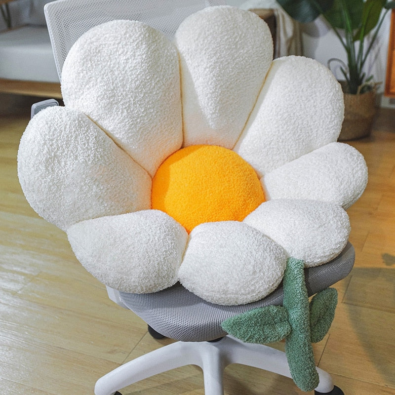Gyllene Blomma Solros Mjuk Sittkudde | Veska Vit