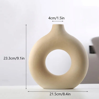 Hålig Minimalistisk Keramik Vase | Veska Beige-L