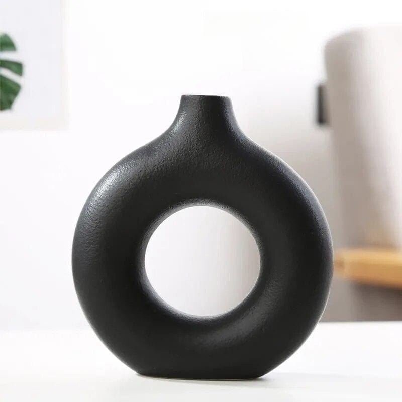 Hålig Minimalistisk Keramik Vase | Veska Svart-M