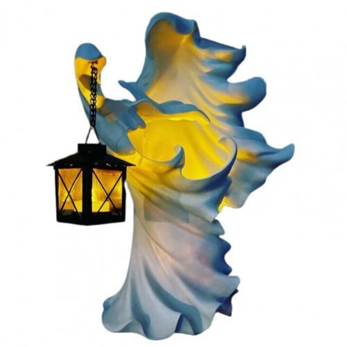 Halloween-spöke som håller lyktstatyett i resin statyett | Veska vit