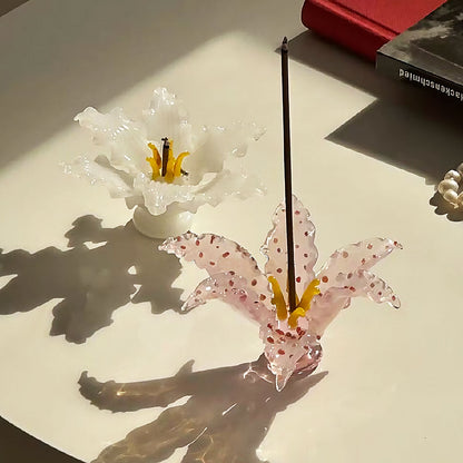 Handgjord 3D Glas Keramik Lilja Rökelsehållare | Veska Vit Glas Lilja