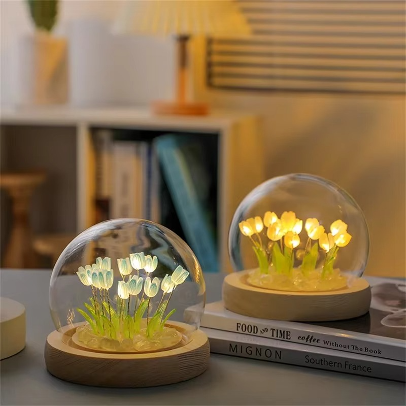 Handgjord konstgjord tulpan LED nattlampa sängbordslampa för sovrum och presentdekoration | Veska