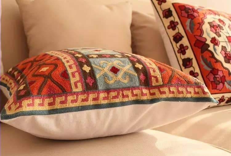 Hantverkad Geometrisk Broderad Kuddeöverdrag | Veska