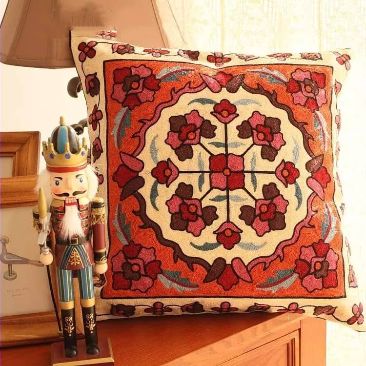 Hantverkad Geometrisk Broderad Kuddeöverdrag | Veska 45x45cm Kuddöverdrag A