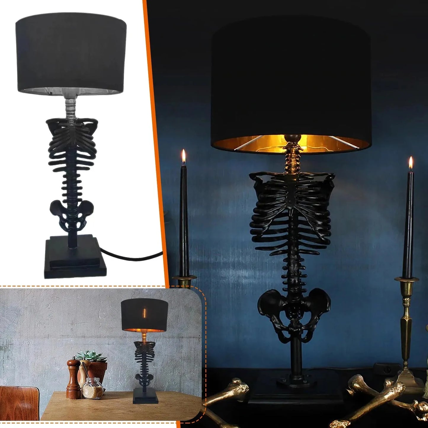 Hantverkad gotisk skelett bordslampa | Veska