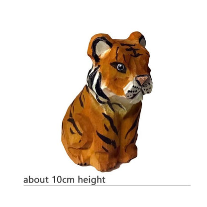 Hantverkade trä söta husdjursfigurer | Veska tiger