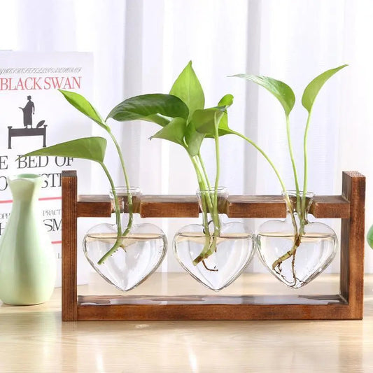 HeartVeskaoom Elegant glas förankringsvas med trämaterial för grön inspiration | Veska Triple