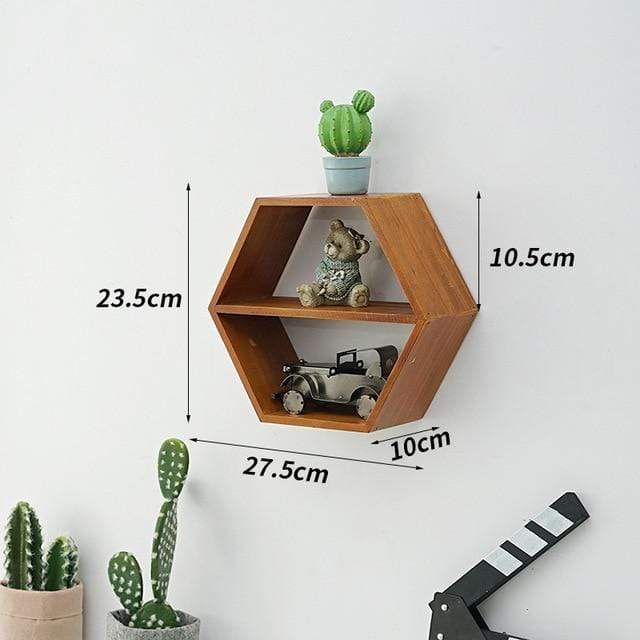Hexagon Formad Trähylla | Veska Brun