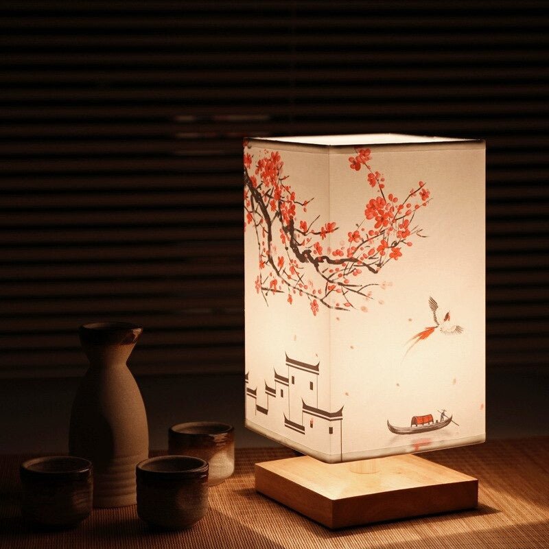 HikariGlow Japansk-Skandinavisk Bordslampa | Veska Röd Blomma